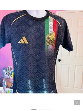 adidas Black Jersey with Gold and Tri-Color Mexico Crest